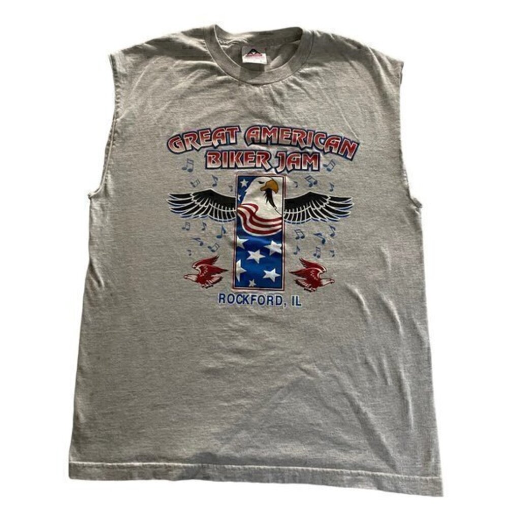 Great American Bike Jam Men T-Shirt Alstyle Apparel Rockford IL Cut Off Sleeve L
